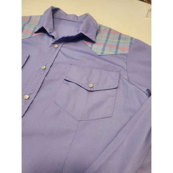 Vintage 1960's Western Pearl Snap Pastel Button Down Shirt M/L - Picture 7 of 13